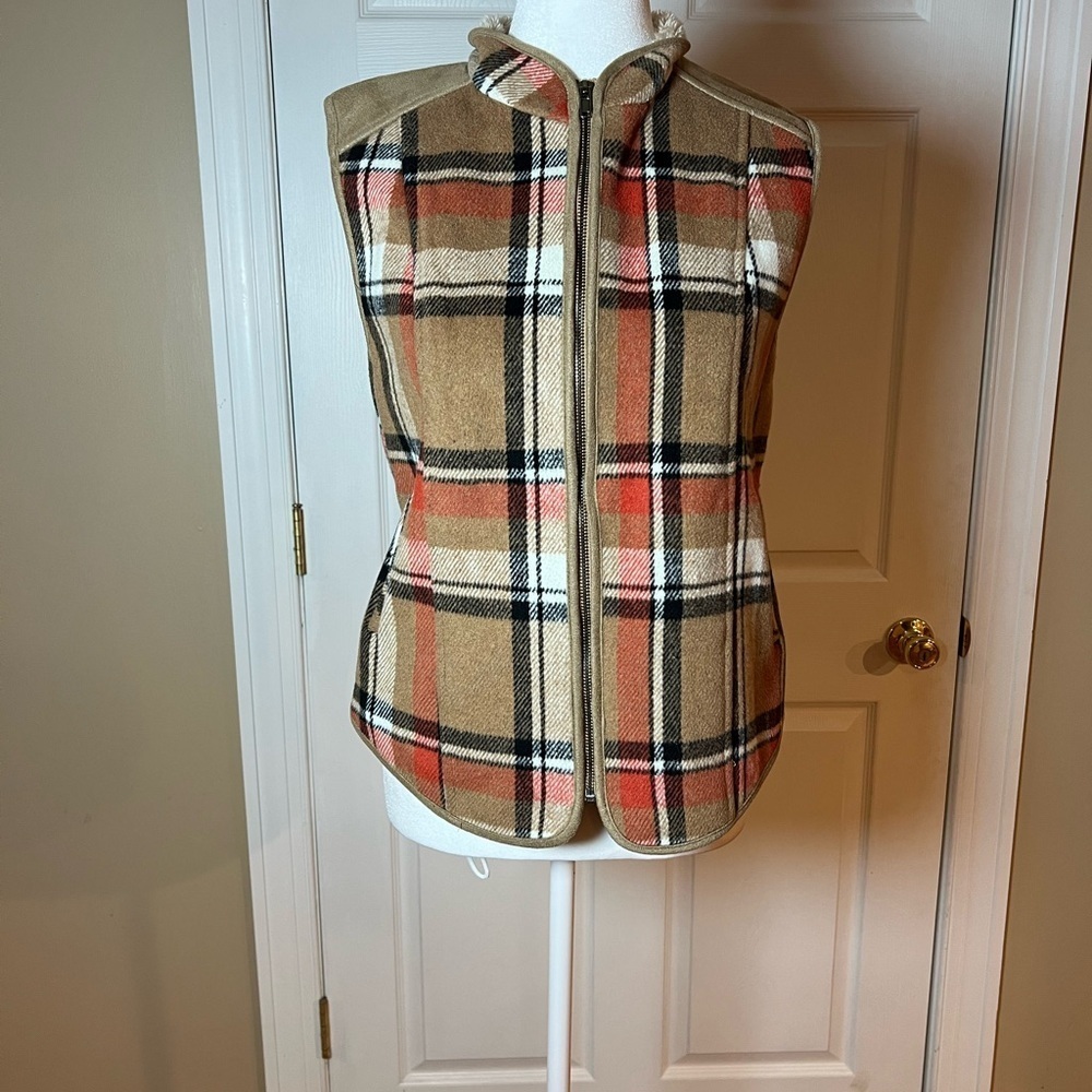 Entro Brown Plaid Faux Shearling Sherpa Fur Lined Warm Vest Womens Size Small